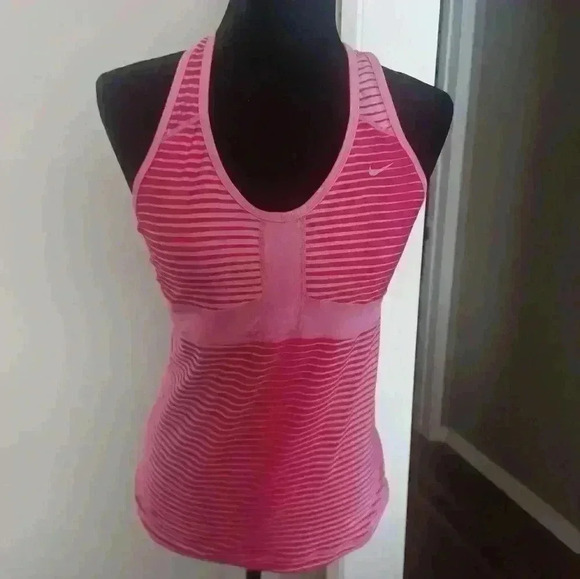 Nike Dri-Fit Womens Pink Racerback Striped Workout Tank M - Picture 2 of 15